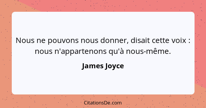 Nous ne pouvons nous donner, disait cette voix : nous n'appartenons qu'à nous-même.... - James Joyce