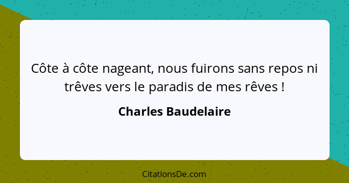 Côte à côte nageant, nous fuirons sans repos ni trêves vers le paradis de mes rêves !... - Charles Baudelaire