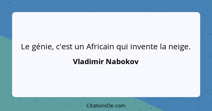 Le génie, c'est un Africain qui invente la neige.... - Vladimir Nabokov