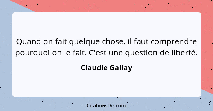 Quand on fait quelque chose, il faut comprendre pourquoi on le fait. C'est une question de liberté.... - Claudie Gallay