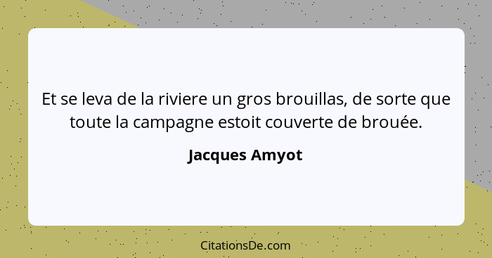 Et se leva de la riviere un gros brouillas, de sorte que toute la campagne estoit couverte de brouée.... - Jacques Amyot