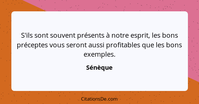 S'ils sont souvent présents à notre esprit, les bons préceptes vous seront aussi profitables que les bons exemples.... - Sénèque