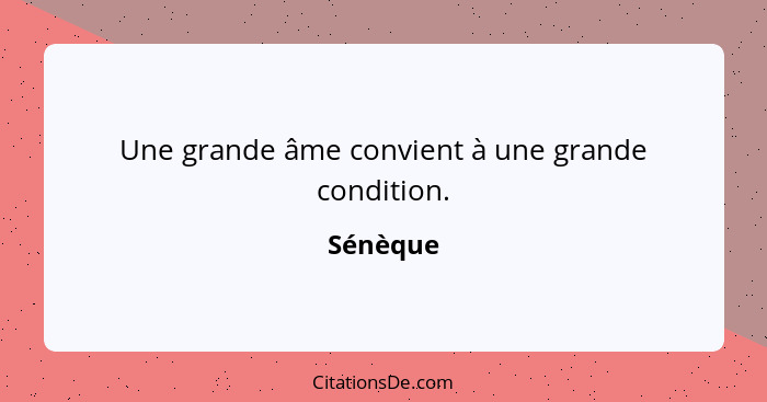 Une grande âme convient à une grande condition.... - Sénèque