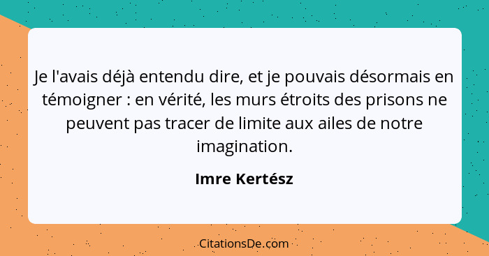 Je l'avais déjà entendu dire, et je pouvais désormais en témoigner : en vérité, les murs étroits des prisons ne peuvent pas tracer... - Imre Kertész