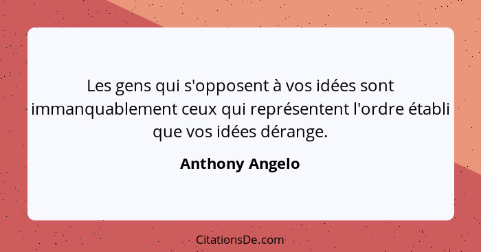Les gens qui s'opposent à vos idées sont immanquablement ceux qui représentent l'ordre établi que vos idées dérange.... - Anthony Angelo