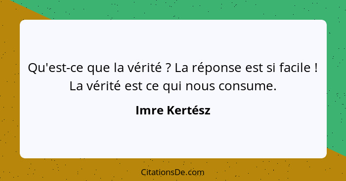 Qu'est-ce que la vérité ? La réponse est si facile ! La vérité est ce qui nous consume.... - Imre Kertész