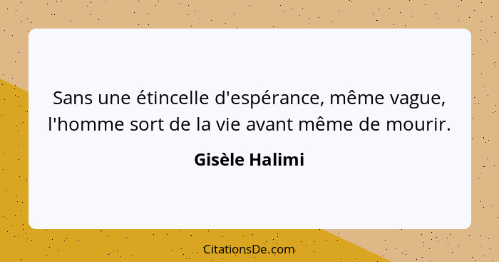 Sans une étincelle d'espérance, même vague, l'homme sort de la vie avant même de mourir.... - Gisèle Halimi