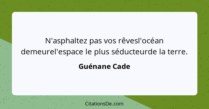 N'asphaltez pas vos rêvesl'océan demeurel'espace le plus séducteurde la terre.... - Guénane Cade