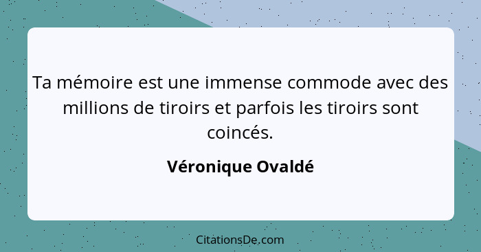 Ta mémoire est une immense commode avec des millions de tiroirs et parfois les tiroirs sont coincés.... - Véronique Ovaldé