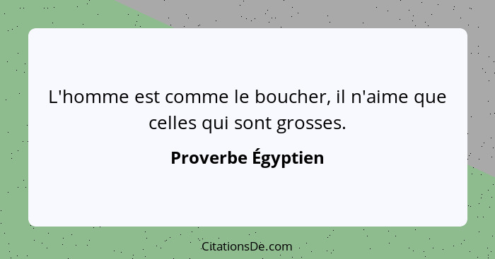 L'homme est comme le boucher, il n'aime que celles qui sont grosses.... - Proverbe Égyptien