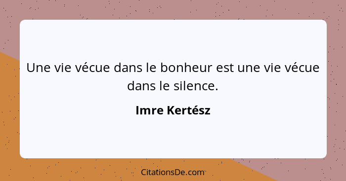 Une vie vécue dans le bonheur est une vie vécue dans le silence.... - Imre Kertész