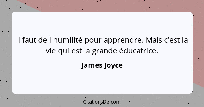 Il faut de l'humilité pour apprendre. Mais c'est la vie qui est la grande éducatrice.... - James Joyce