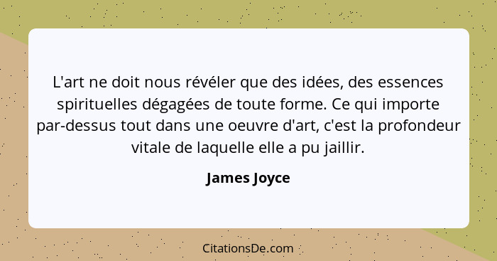 L'art ne doit nous révéler que des idées, des essences spirituelles dégagées de toute forme. Ce qui importe par-dessus tout dans une oeu... - James Joyce
